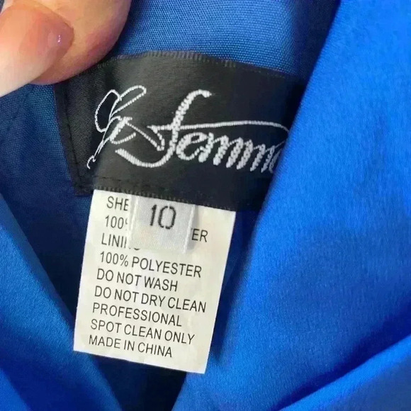 NEW La Femme Blue Sleeveless V-Neck High Leg Slit A-Line Gown size 10 - Picture 7 of 10